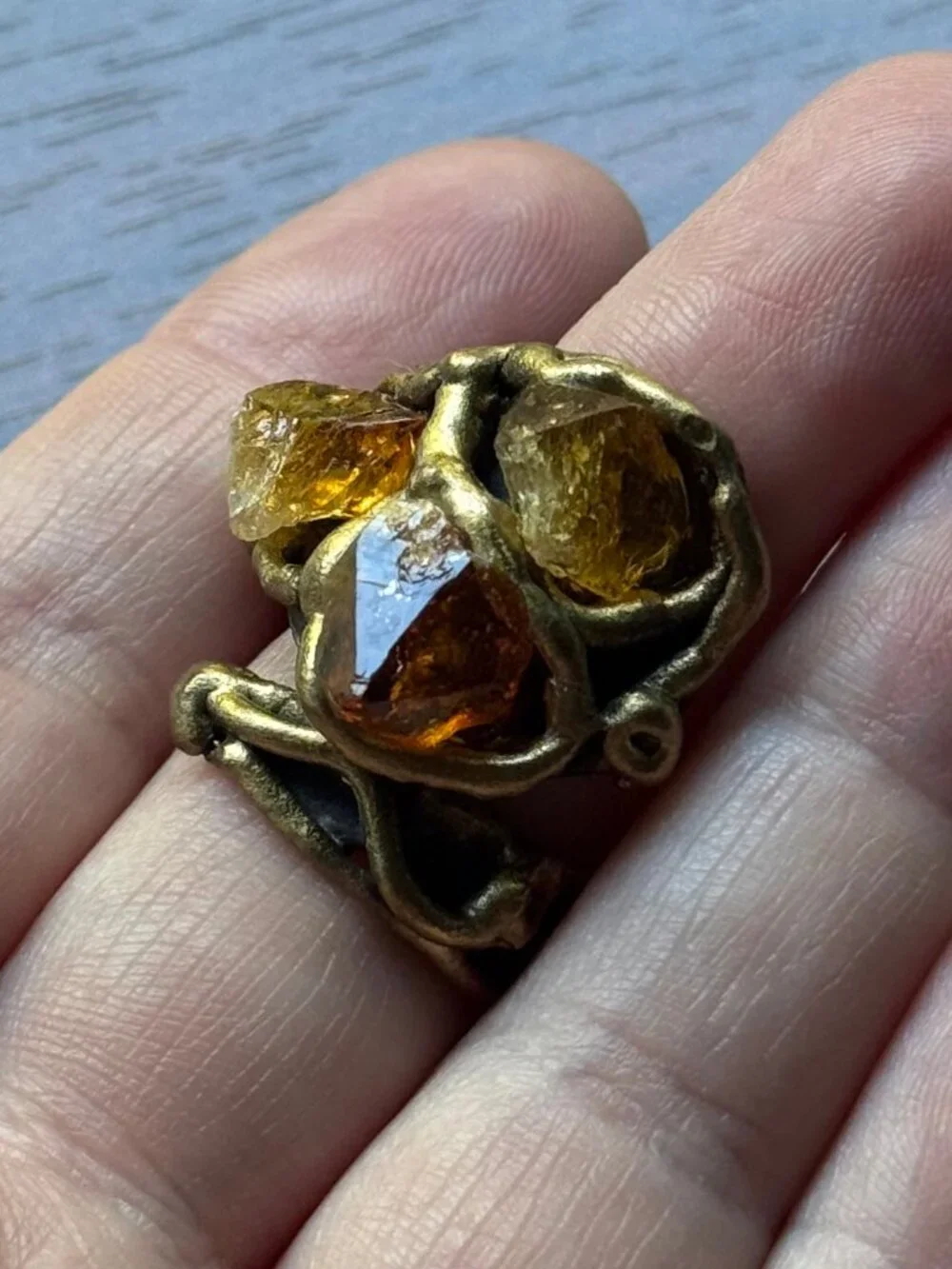 Magical Brutalist Raw Citrine and Brass Artisan Ring - Picture 1 of 7